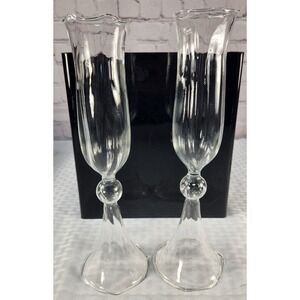 Hand Blown Bow / Tulip by Monarch Crystal Champagne Flute Glasses Set of 2